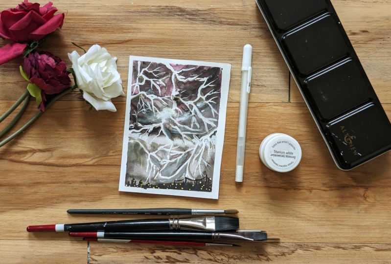 Thunderstorm and Lightning Landscape Paintings using Watercolors