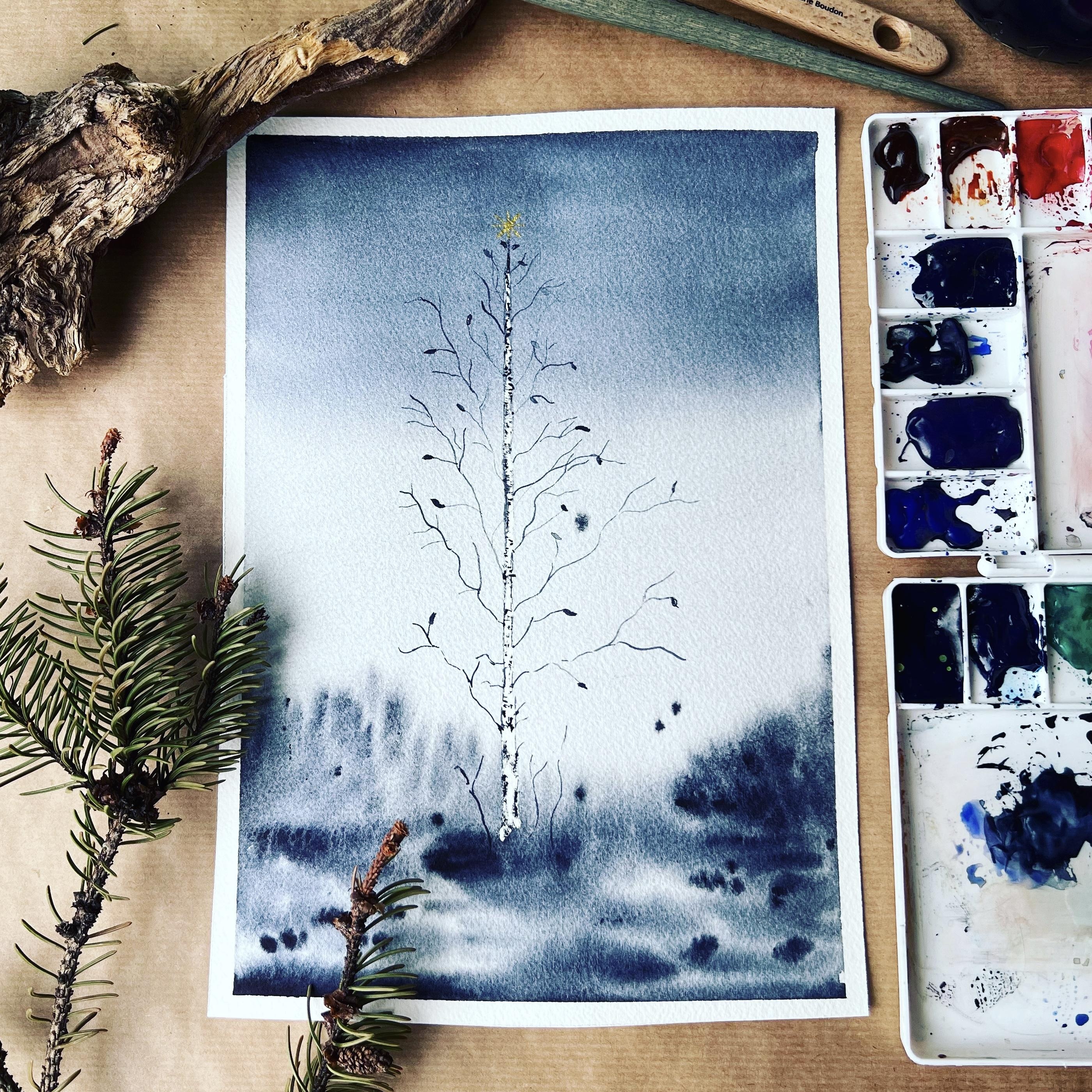 Monochrome Painting Winter Tree - student project