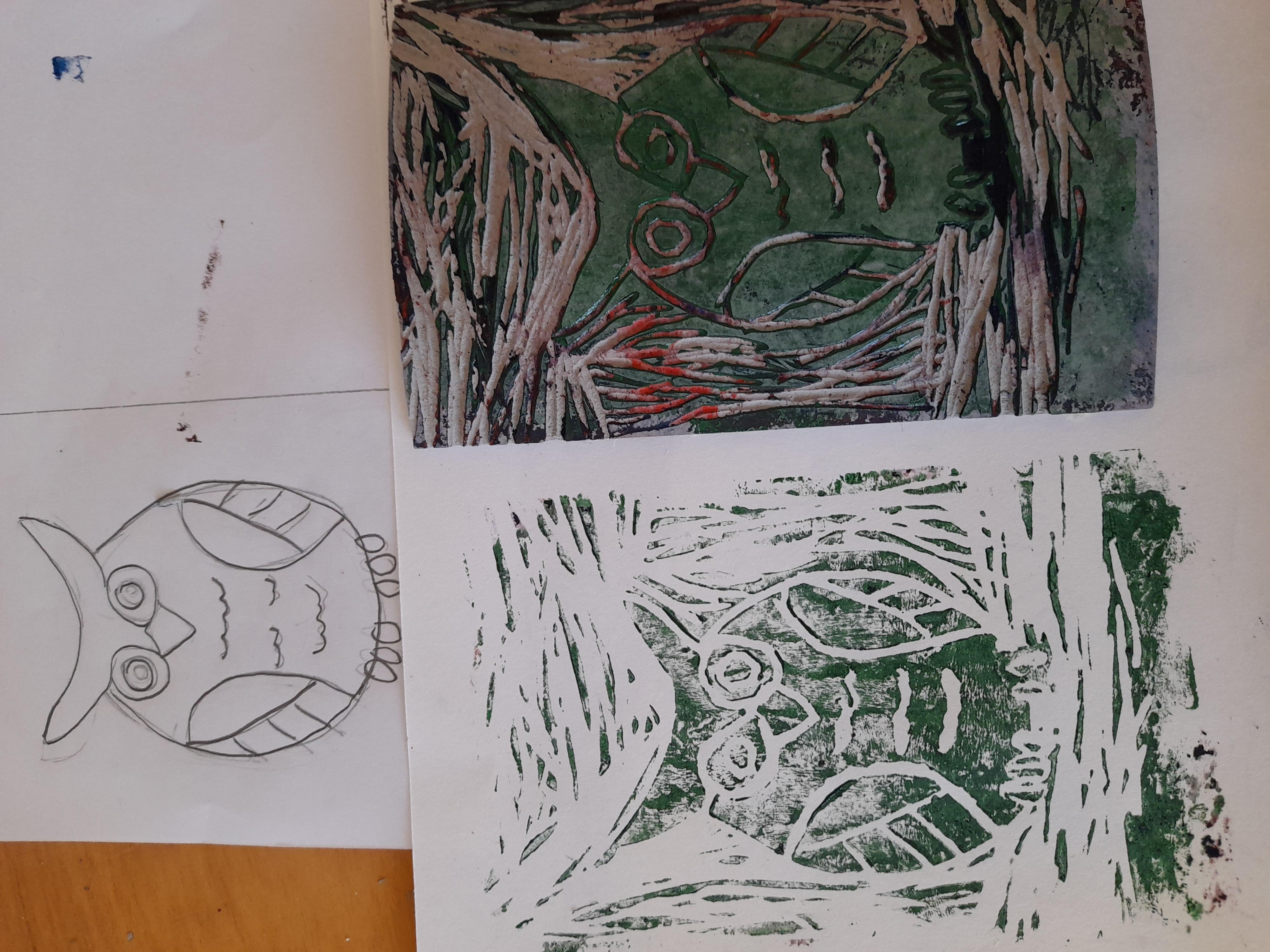 Owl  block print - student project