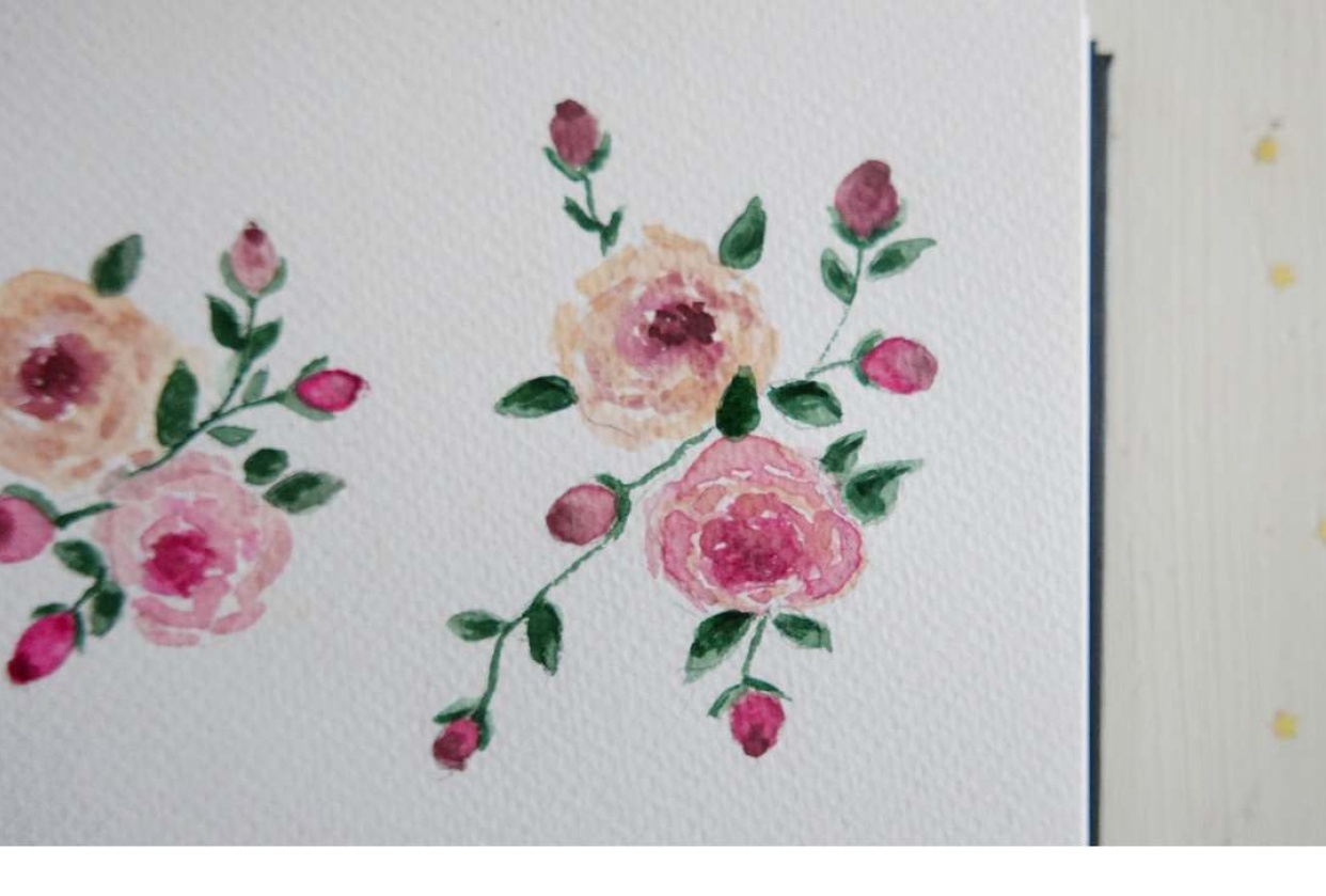 Watercolor Vintage Roses - student project