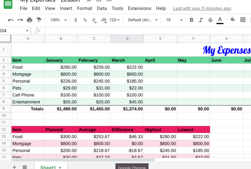 Google Sheets - White Belt - Completed