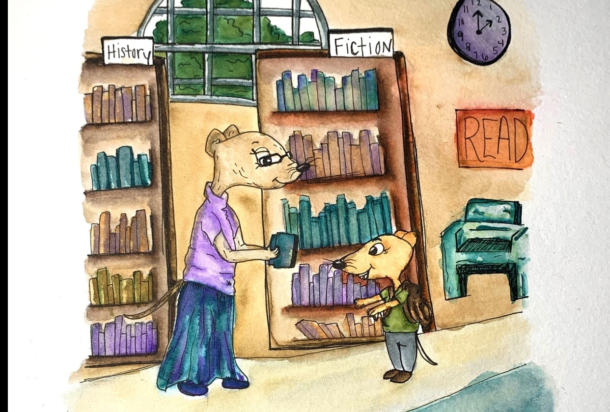 "Library Day" scenery illustration - student project