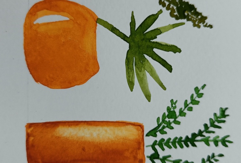 Easy watercolor doodles vases & greens