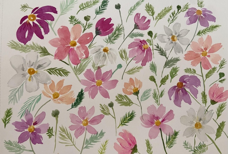 Loose watercolor florals practice