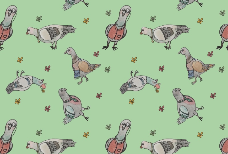 pigeons in green