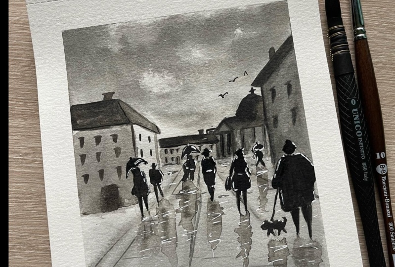 Monochrome Rainy Urban Scene