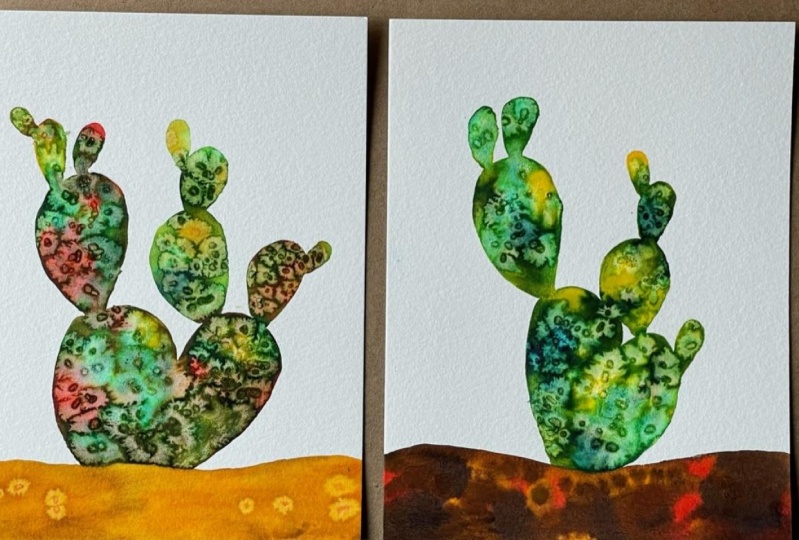 Liquid Watercolor Pebbles and Cactus