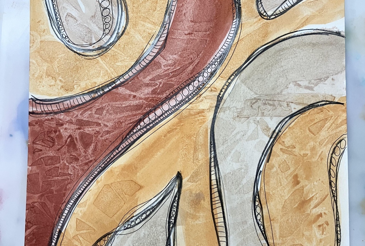 Abstract watercolor with texture - student project