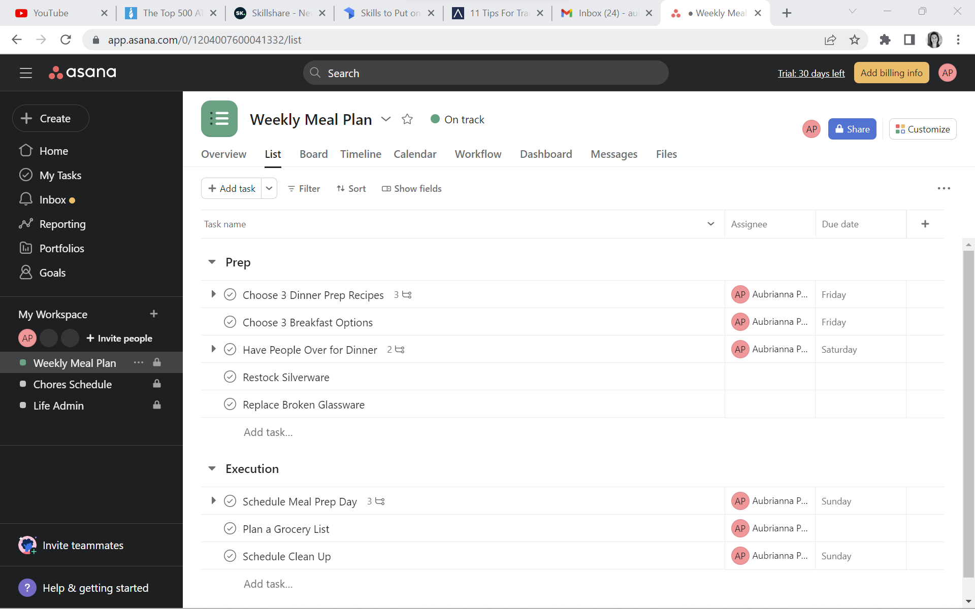 Asana for Household Planning