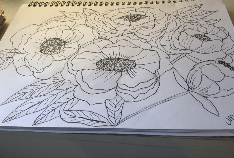 Peonies in a line drawing style