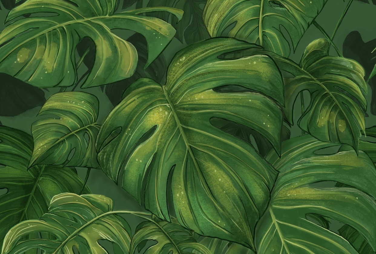 Painting Monstera leaves - student project