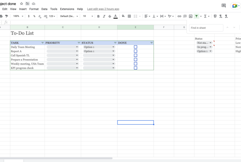 Google sheet project