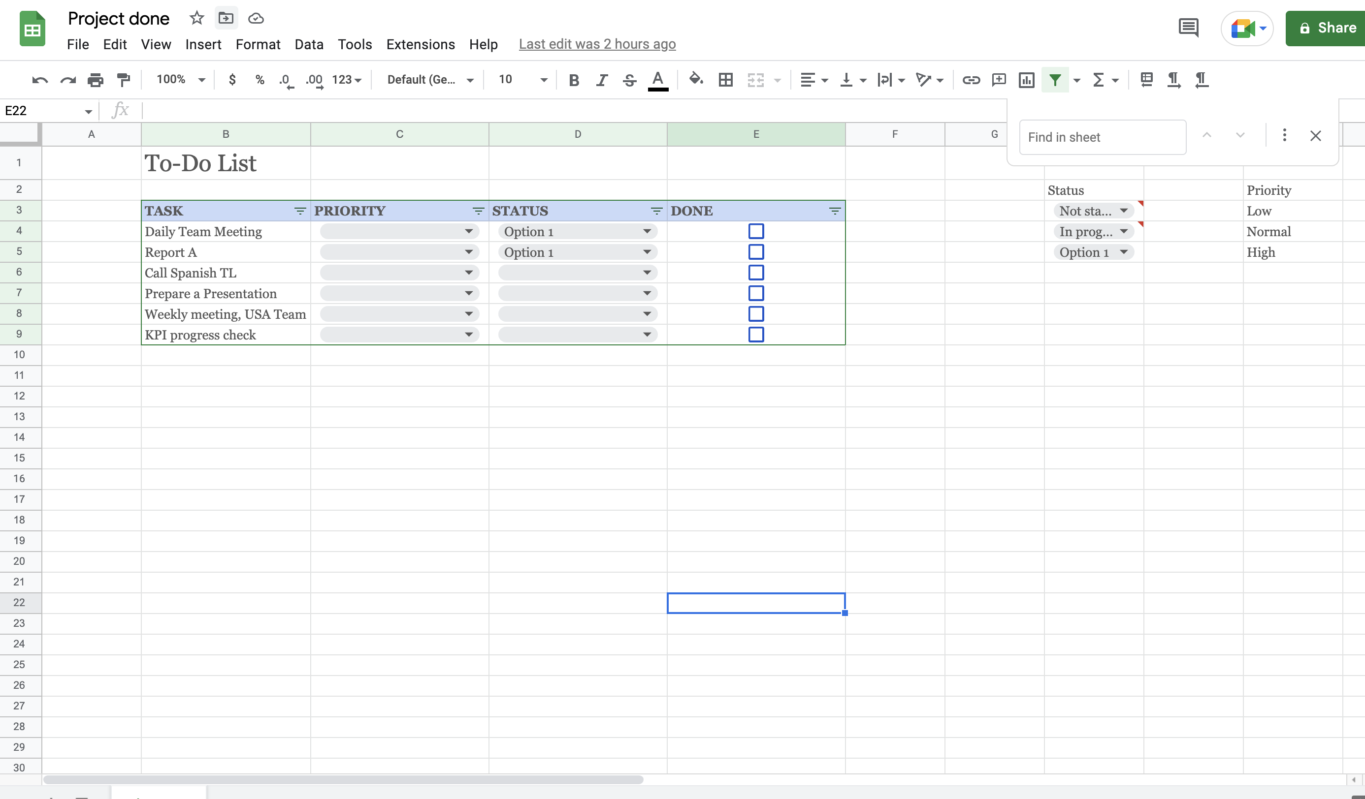 Google sheet project - student project