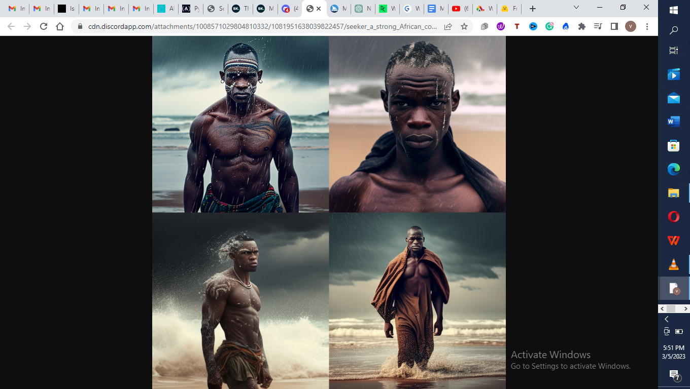 Strong African Man on a rainy day from the water on the beach - student project