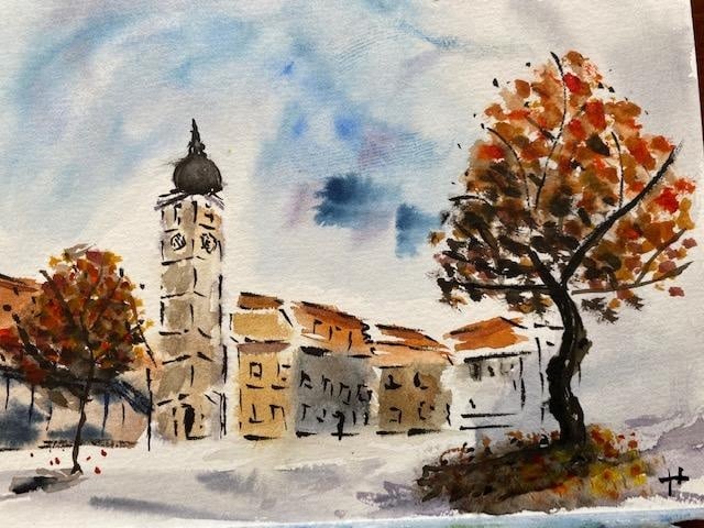 loose watercolor urban sketching - student project