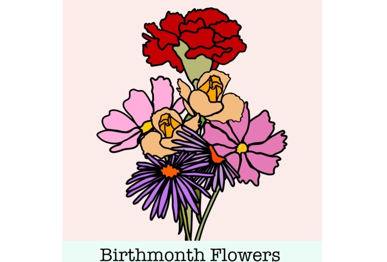 Birthmonth Flora, Vector Flatlay Style (with Affinity D, iPad)