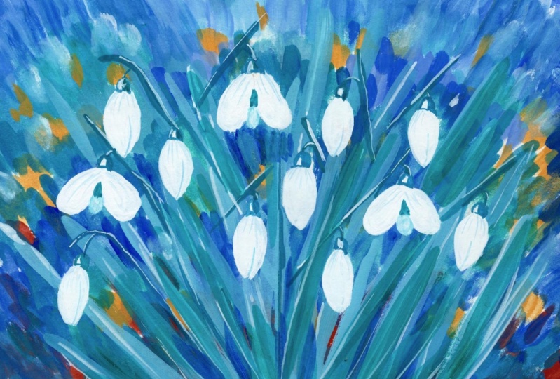 Snowdrops with Gouache