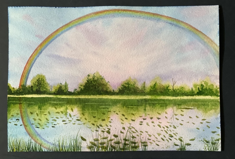 Watercolor landscapes - rainbow effects with Geethu