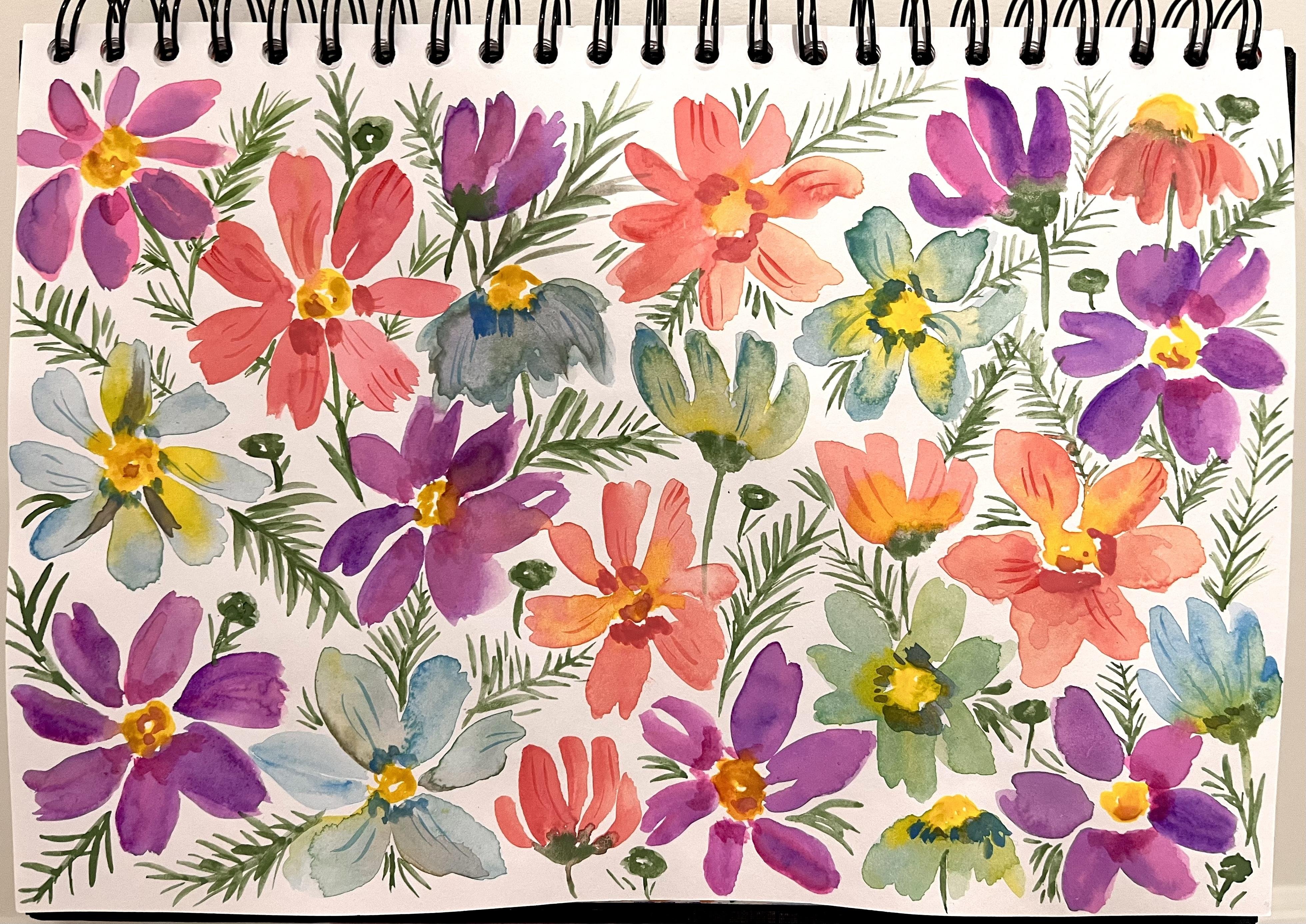 Loose Watercolour Florals - student project