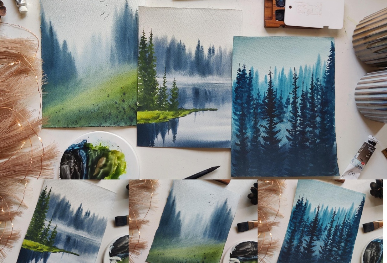 Watercolor misty landscapes - student project
