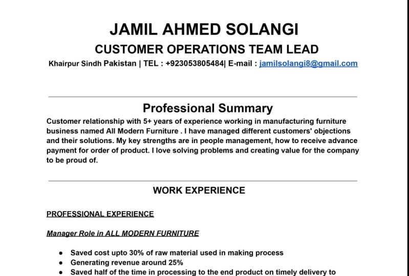 Resume of Jamil Ahmed Solangi