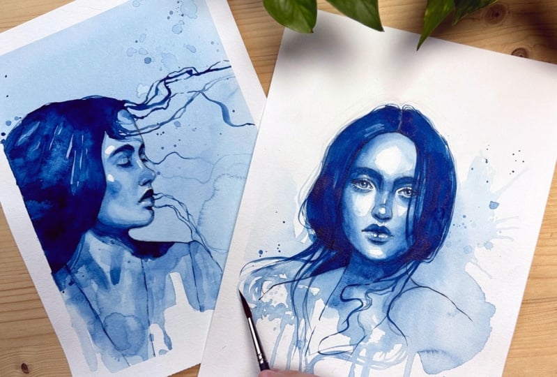 My class project - monochromatic watercolor portrait