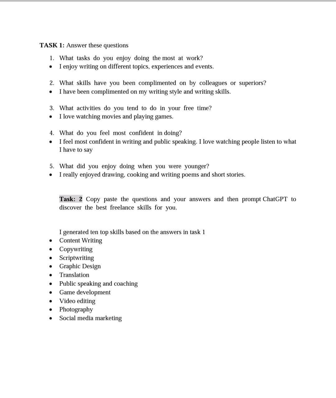 Best Freelance Skills Project - student project
