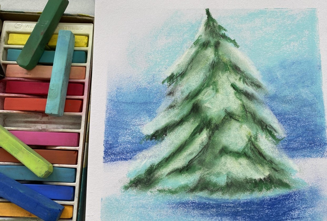 Snowy Tree with PASTELS - student project