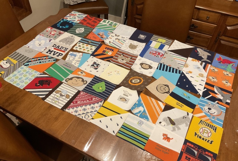 Baby clothes memory quilt in progress