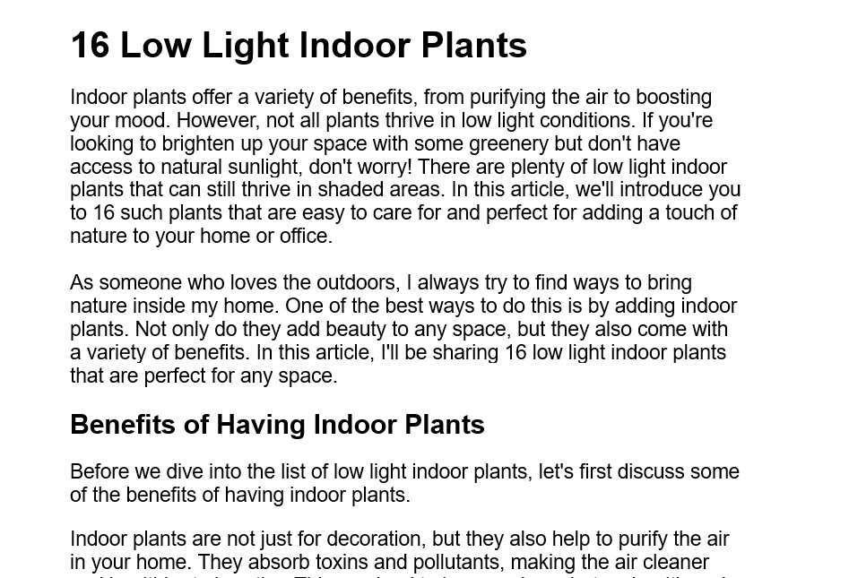 16 Low Light Indoor Plants - student project