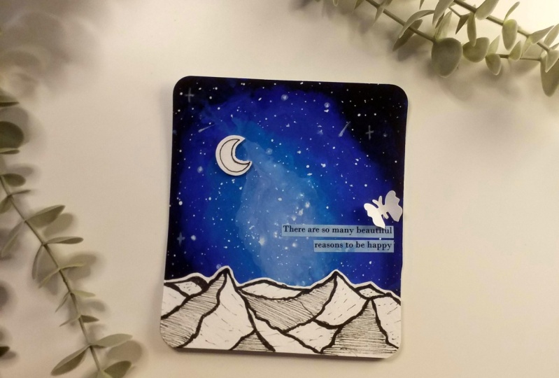 Galaxy painting with 3D mountain crafting