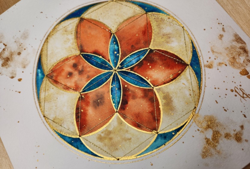 Stitched geometric watercolor