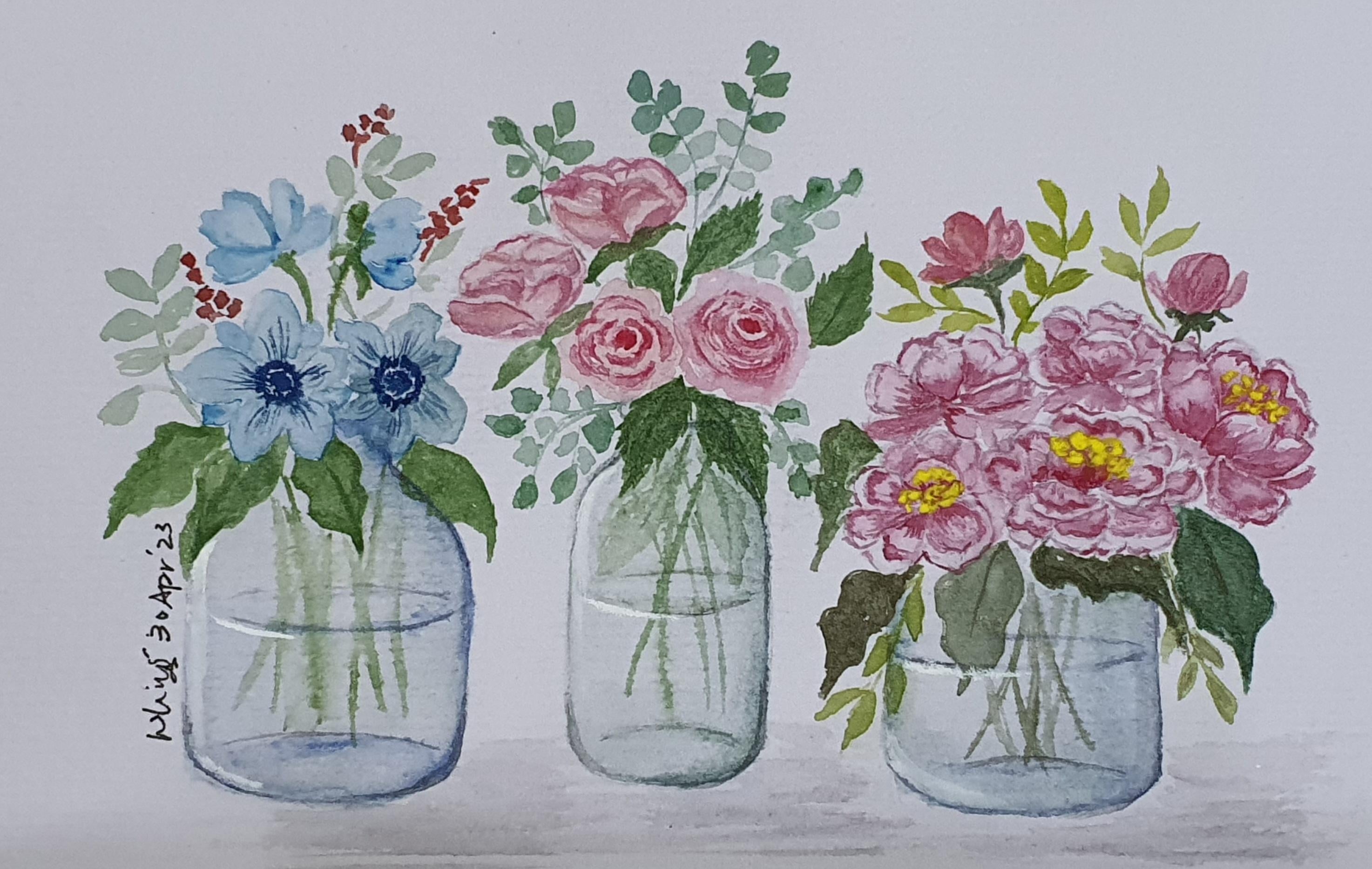 Florals in mini jars - student project