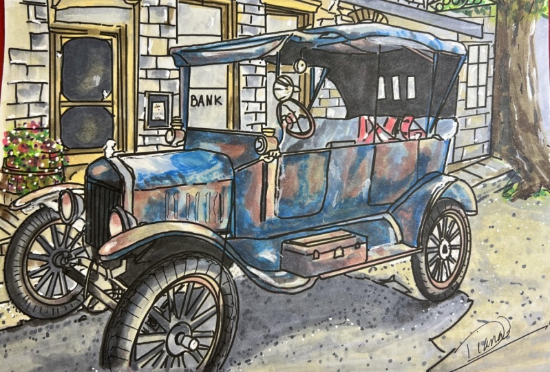Vintage Car with Alcohol Markers