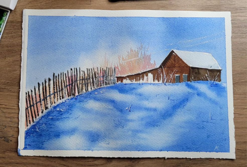 watercolor winter house