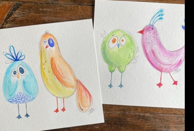 whimsical watercolor birds