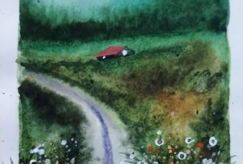 Watercolor spring landscape with Aishwarya