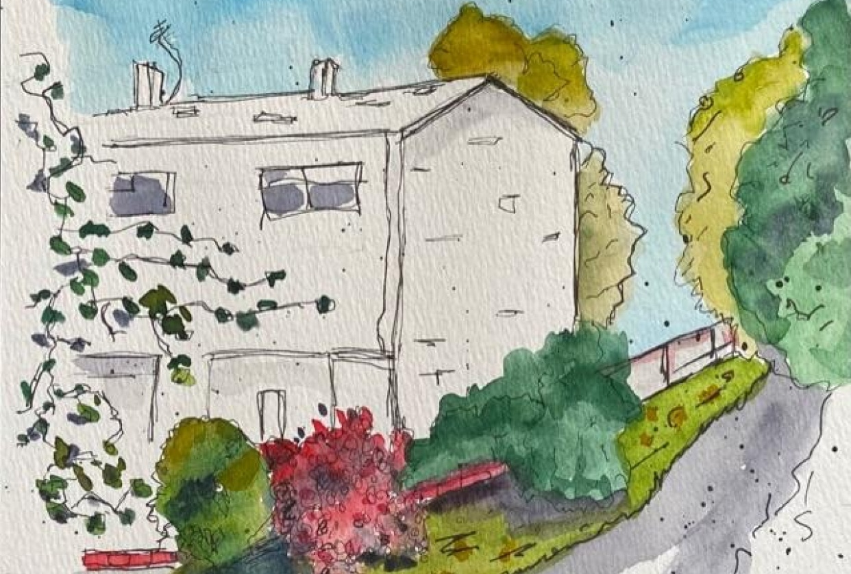 Urban sketching basics-trees bushes,hedges,flowers and greenery - student project