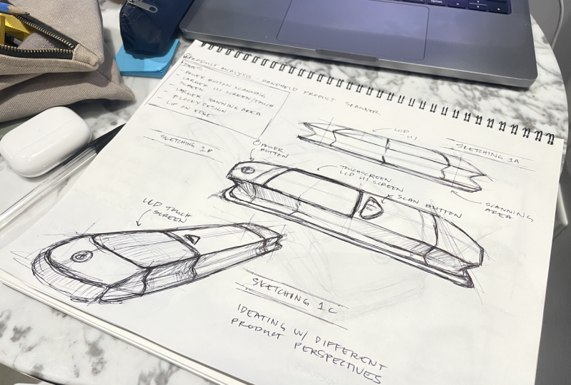 Handheld Product Scanner Ideation Sketch