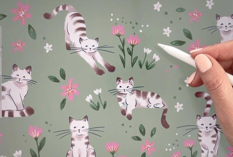 Cat digital sketchbook spread