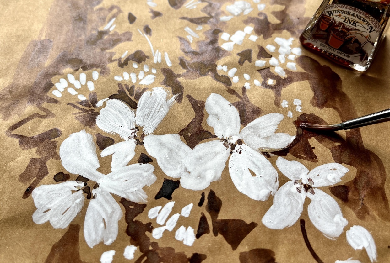 Floral Studies on Toned paper With Ink - student project