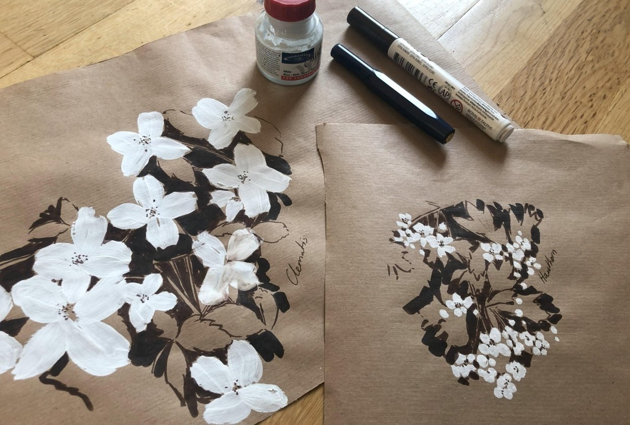 Flower studies on toned paper - student project