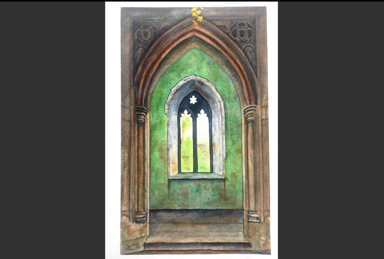 Old buildings with granulating watercolor - student project