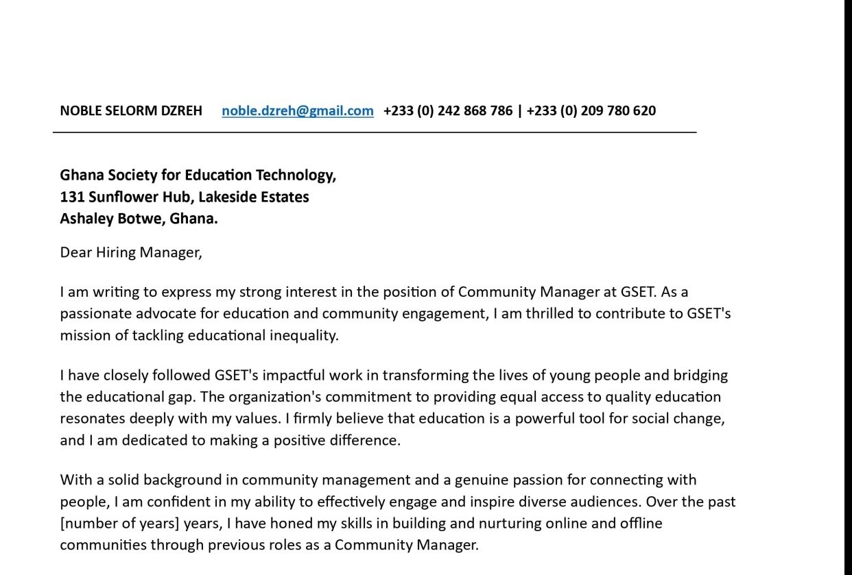 Cover Letter- Noble Selorm Dzreh