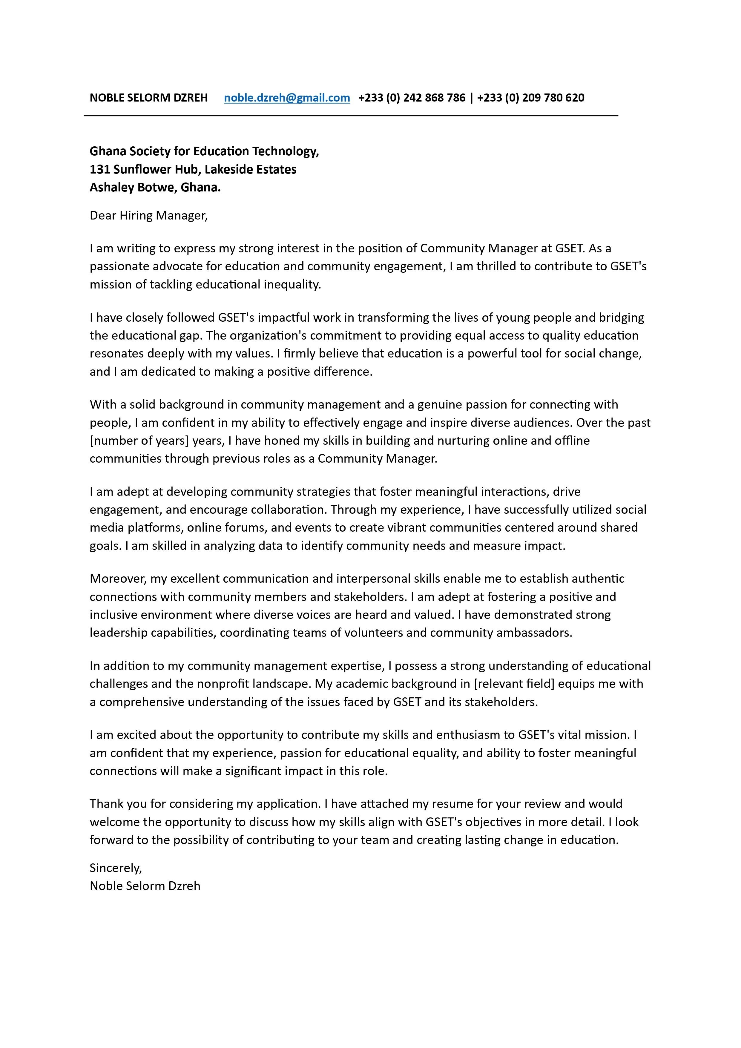 Cover Letter- Noble Selorm Dzreh