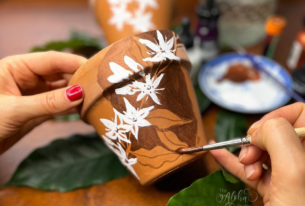 Ink on everything! Coffee flowers & berry studies - student project