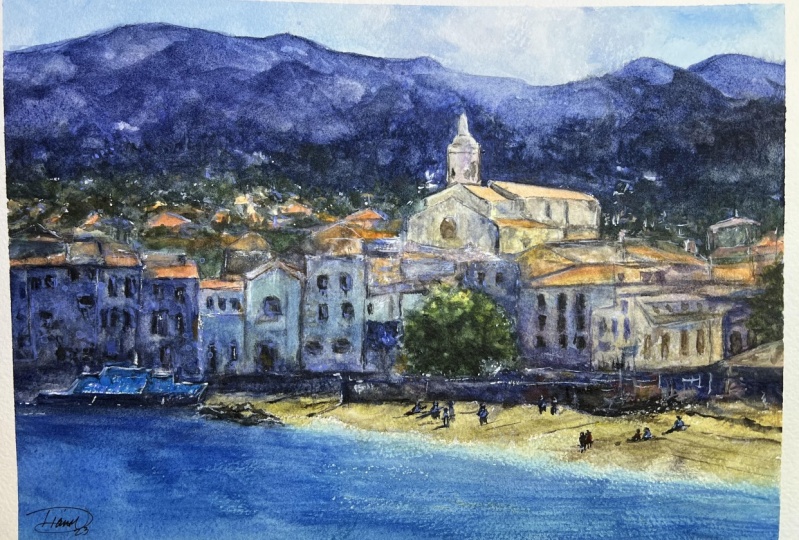 Cadaques Spain Beachfront in  watercolor