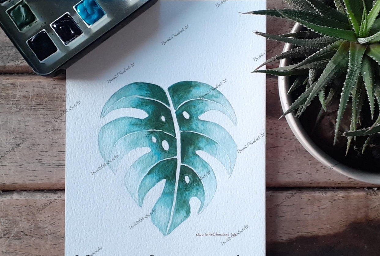 Monochromatic leaves in watercolor - student project