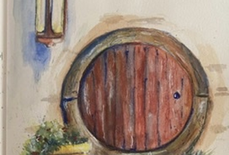 Watercolor pencils: hobbit door