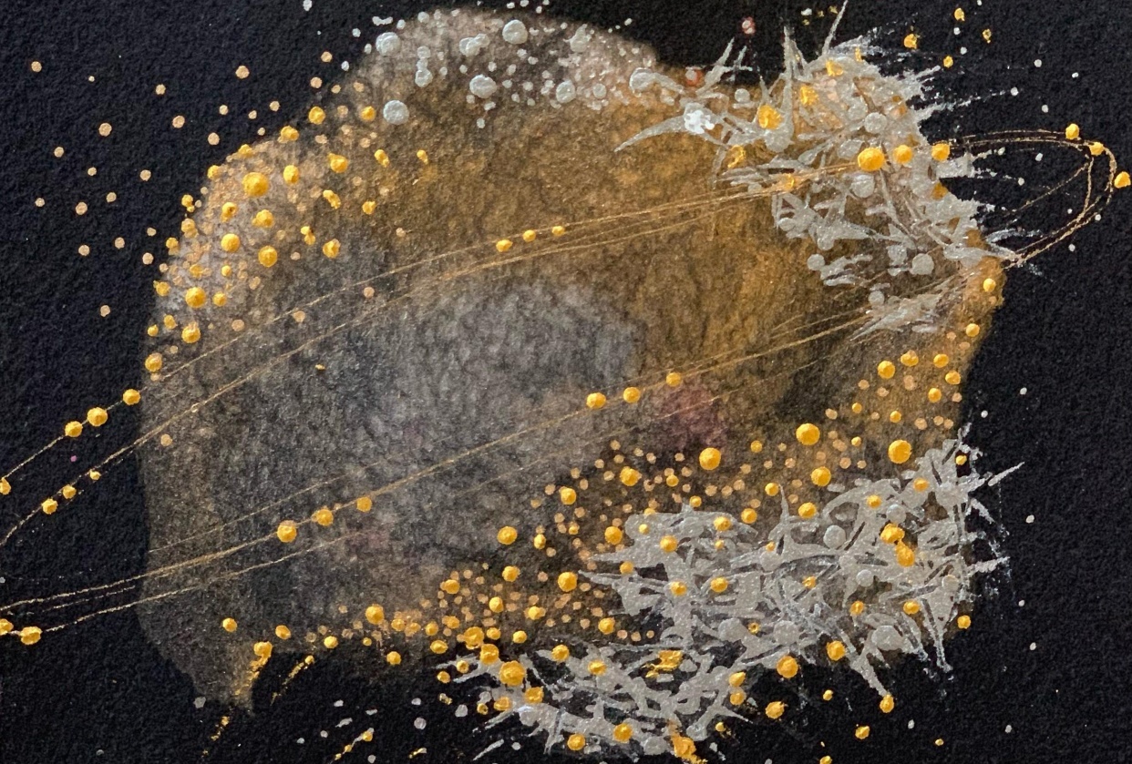 Shimmering abstract on black paper - student project